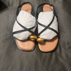 LOFT Black and Gold Strappy Sandals